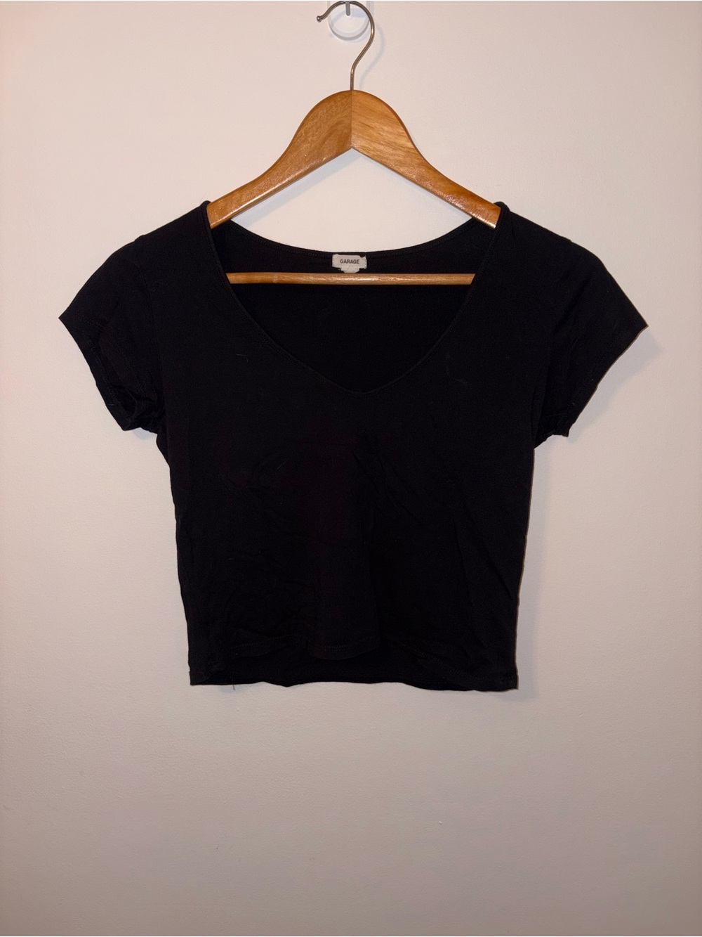 Garage Black V-Neck Cropped Tee Top